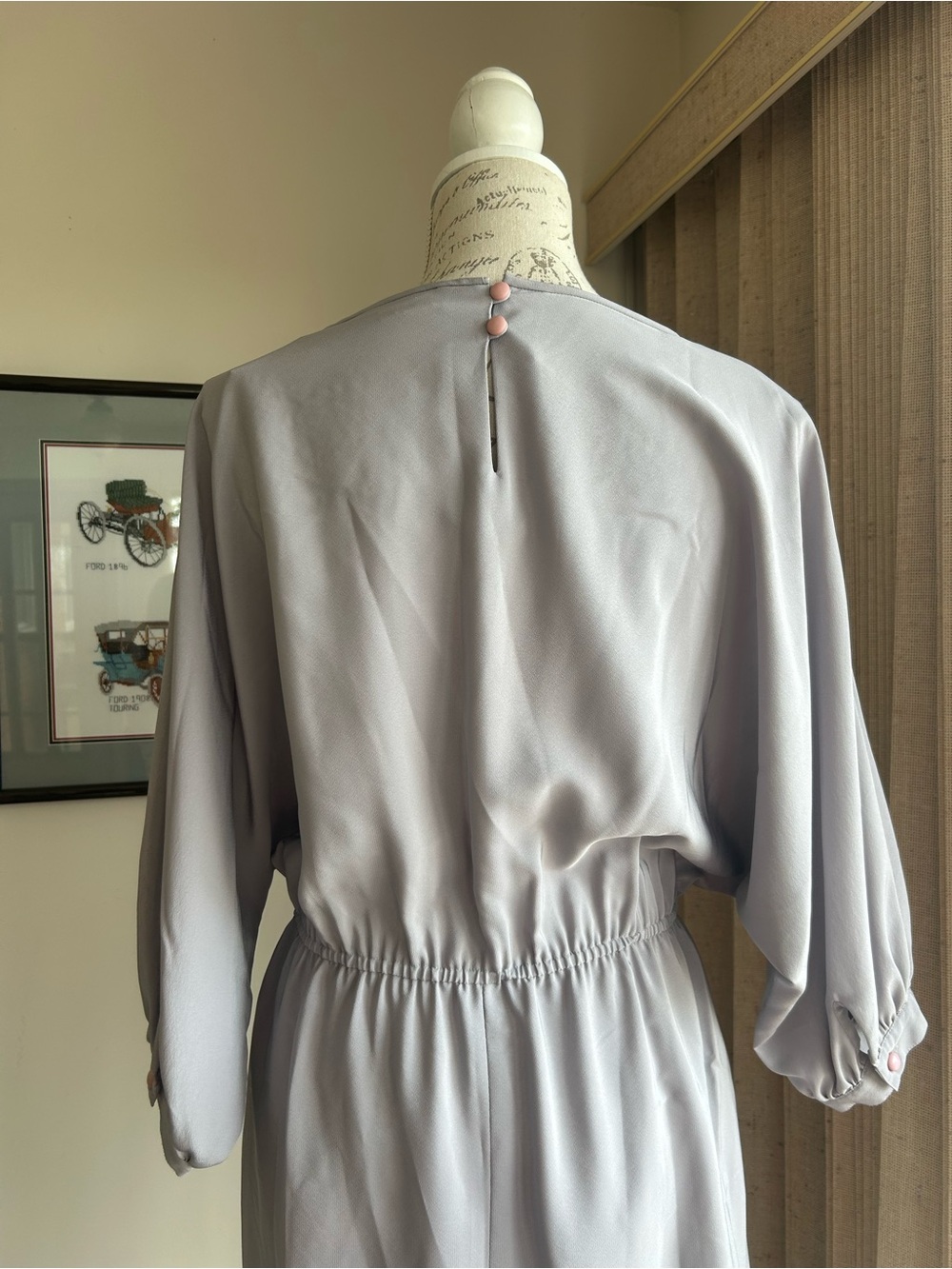 Light Gray Embroidered Waist-Elastic Women's Dress - Picture 4 of 4